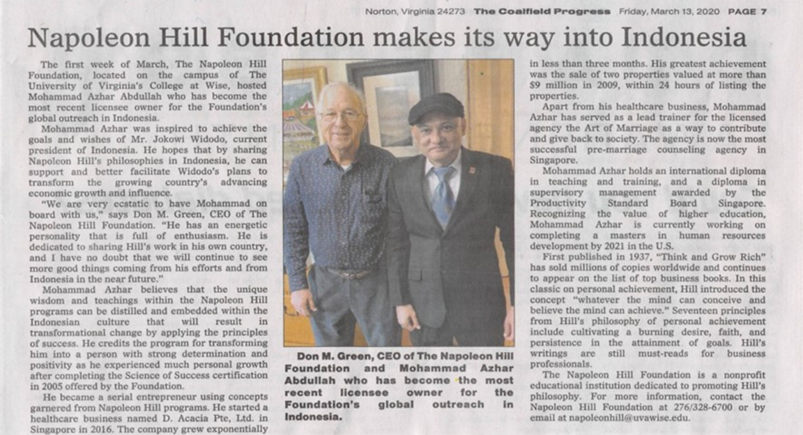 Ringkasan: Yayasan Napoleon Hill Memasuki Indonesia